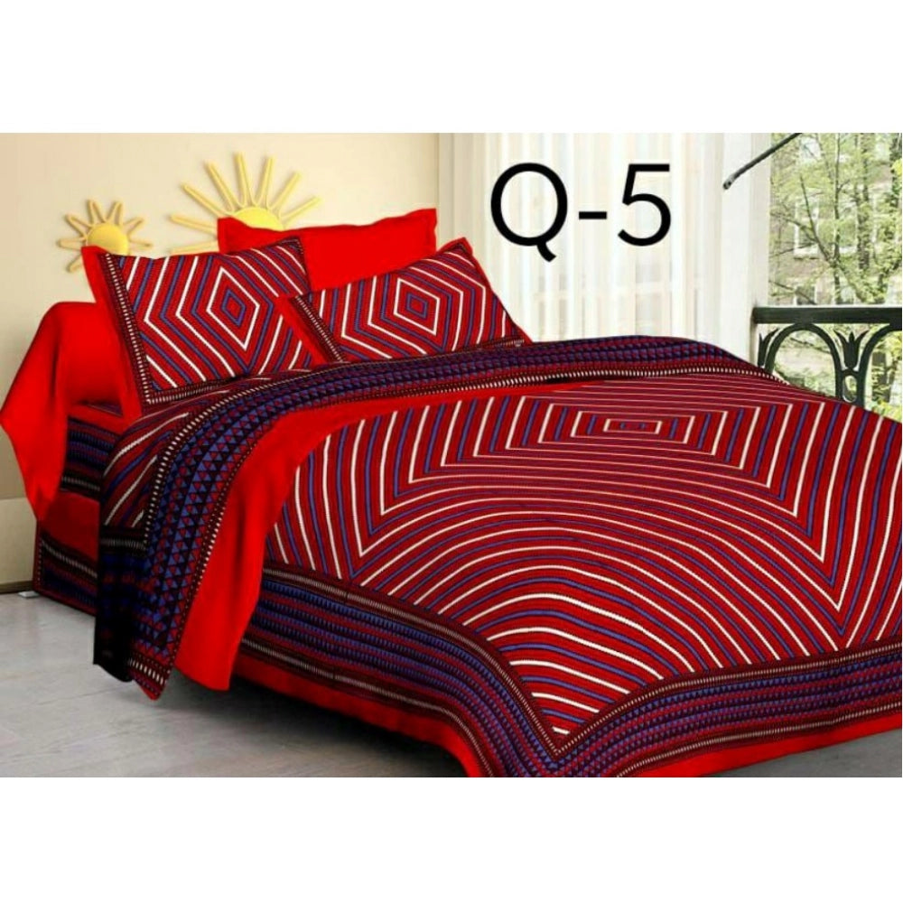 Aura Living Gear Cotton Printed Queen Size Bedsheet With 2 Pillow Covers (Red, 90x100 Inch)