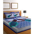 Aura Living Gear Cotton Printed Queen Size Bedsheet With 2 Pillow Covers (Blue, 90x100 Inch)