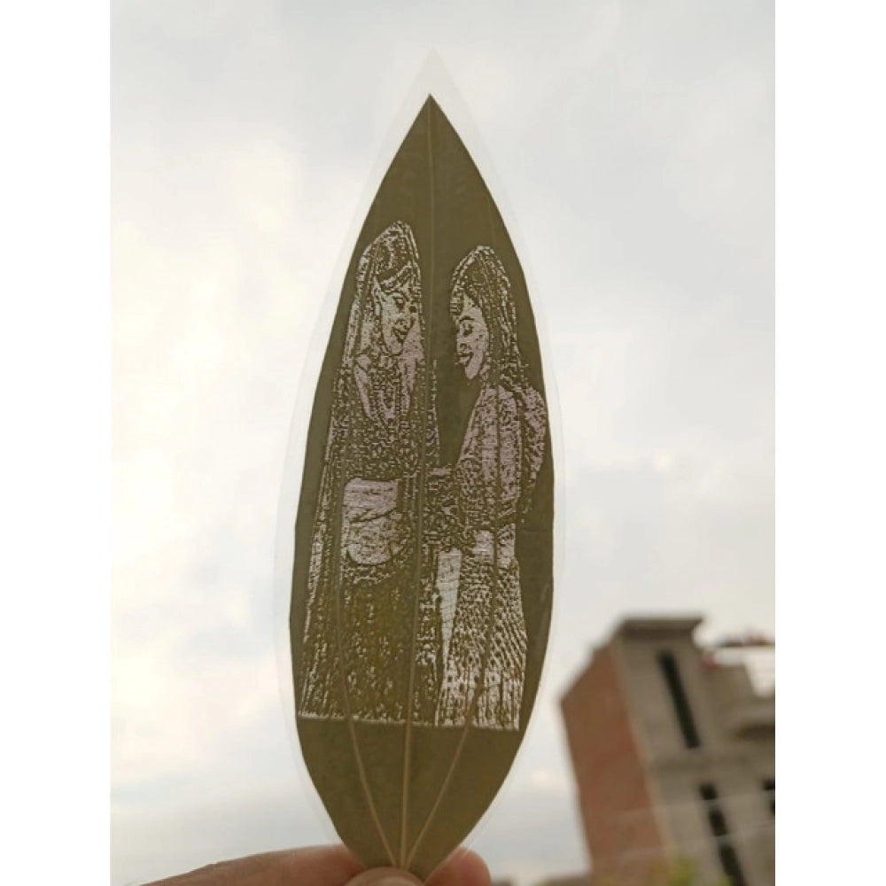 Aura Living Gear Custom Engraved Leaf Art – Bride And Bridesmaid - Sister Bond Portrait on Natural Leaf