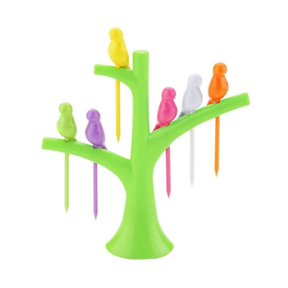 Aura Living Gear Pack of 10_Bird Tree Fruit Fork Set Decorative Toothpick Holder (Color: Assorted )