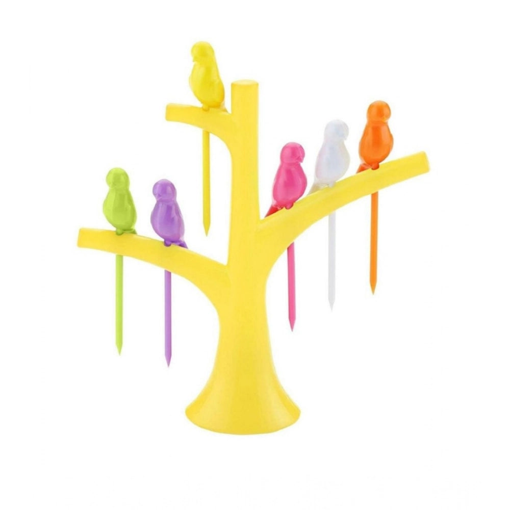 Aura Living Gear Pack of 10_Bird Tree Fruit Fork Set Decorative Toothpick Holder (Color: Assorted )