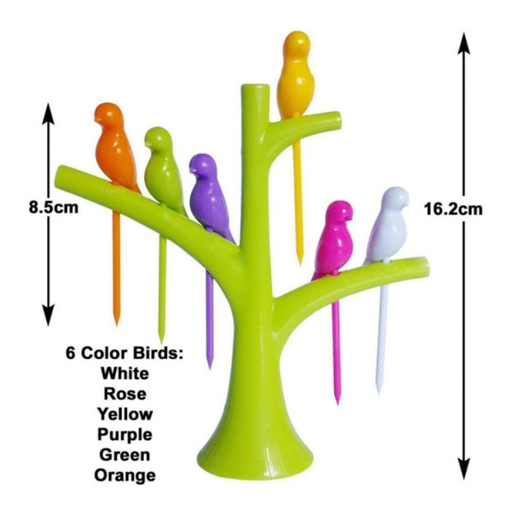 Aura Living Gear Pack of 10_Bird Tree Fruit Fork Set Decorative Toothpick Holder (Color: Assorted )