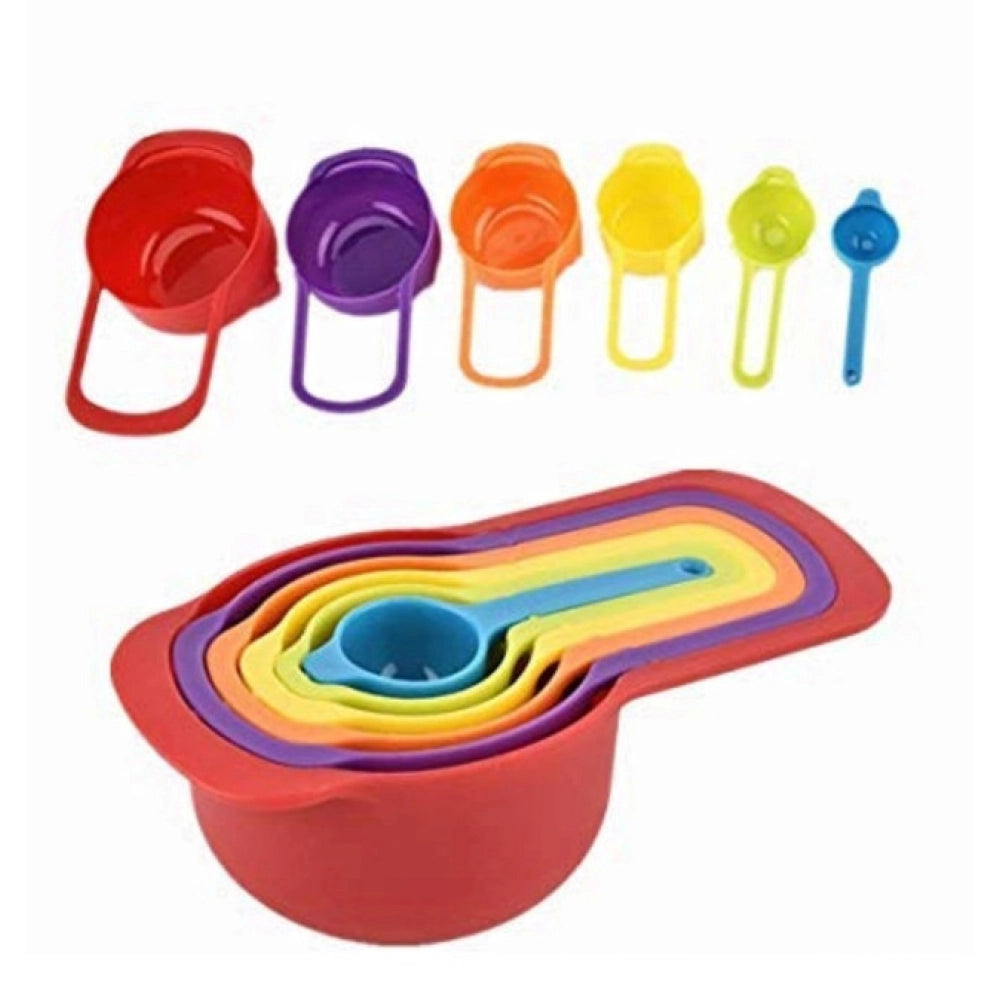 Aura Living Gear Pack of 4_Colorful Measuring Cup Spoon Set Stackable Kitchen Measuring Cups (Color: Assorted )
