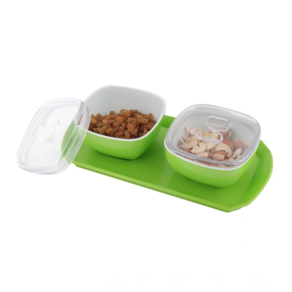 Aura Living Gear Multipurpose Serving Tray with Dry Fruit Air Tight Bowls with Lids (Color: Assorted )