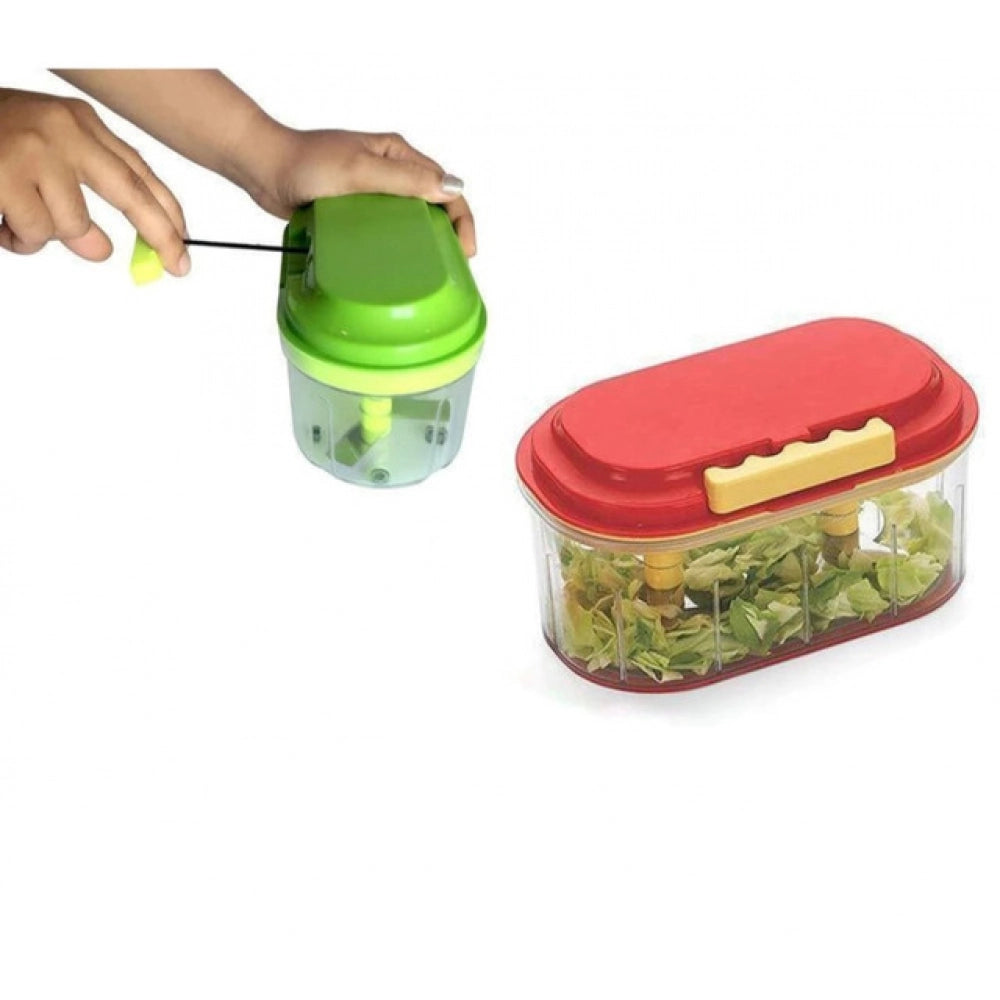 Aura Living Gear Pack Of 2_Twin Bowl Dual-Blade Hand Chopper | Manual Food Processor for Vegetables And Fruits (Color: Assorted )