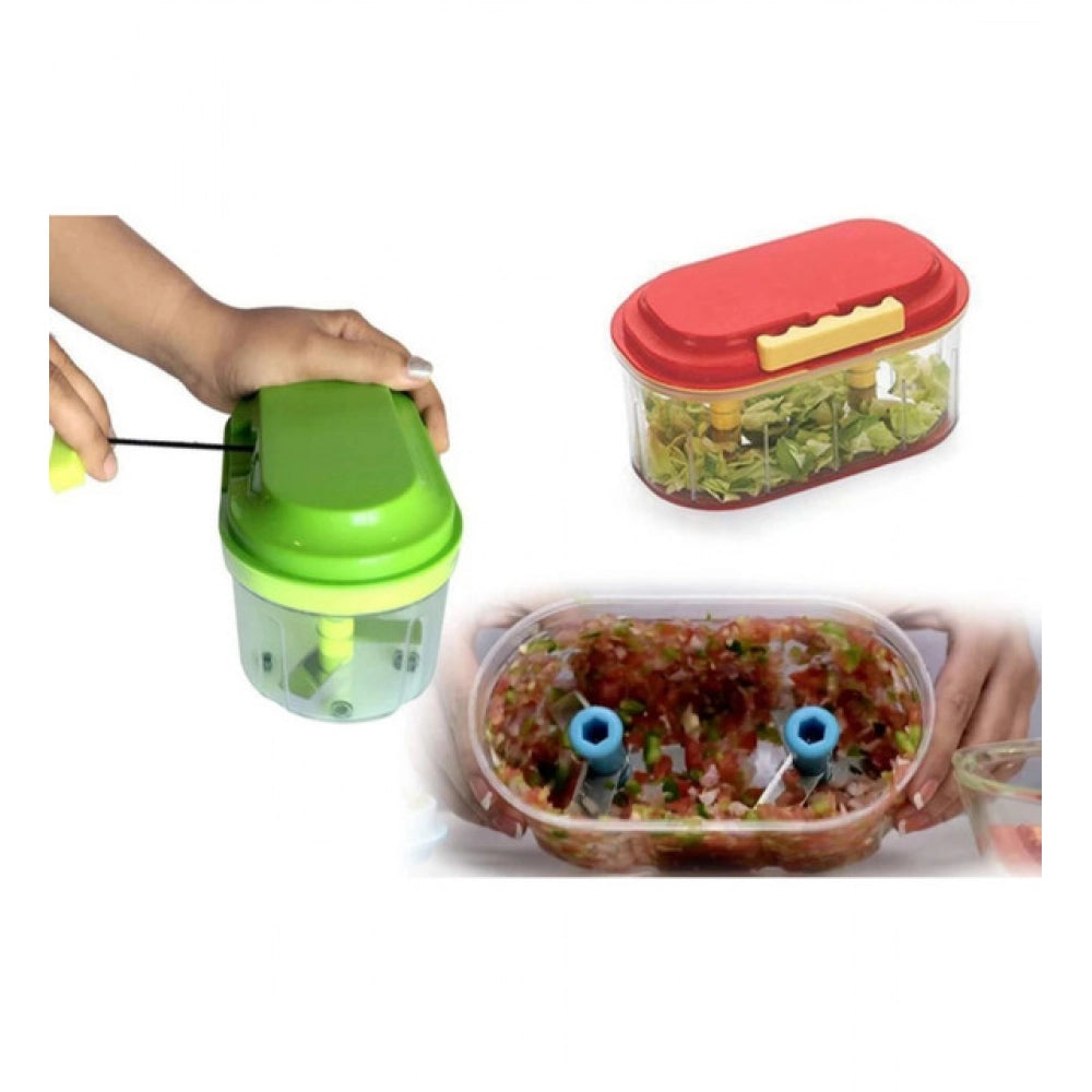 Aura Living Gear Pack Of 2_Twin Bowl Dual-Blade Hand Chopper | Manual Food Processor for Vegetables And Fruits (Color: Assorted )