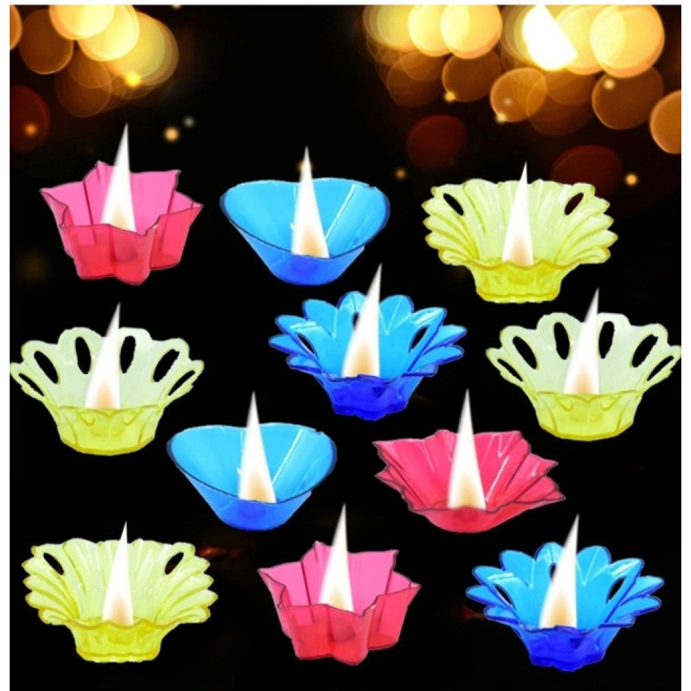 Aura Living Gear Pack Of 2_Floral Diya Set – Multi-Color Tea Light Holders Set of 12 (Color: Assorted )