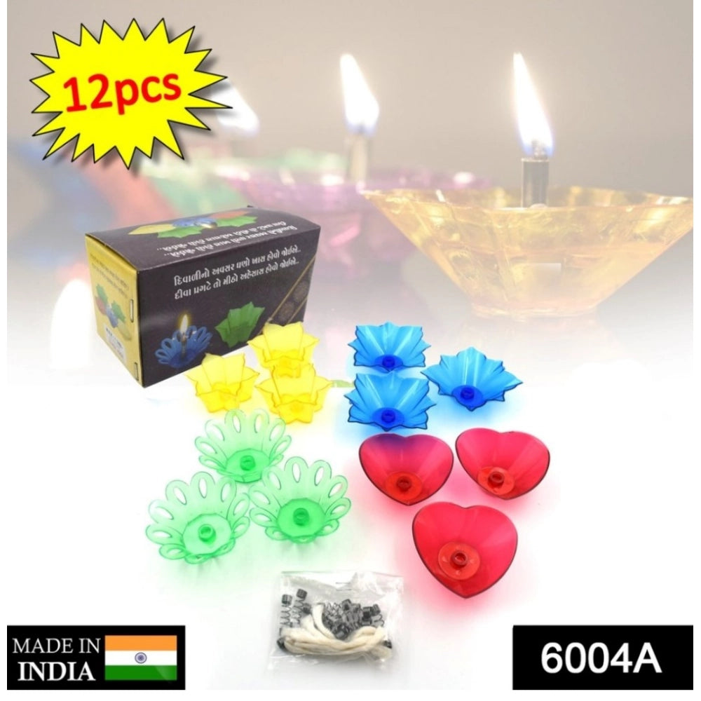 Aura Living Gear Pack Of 2_Floral Diya Set – Multi-Color Tea Light Holders Set of 12 (Color: Assorted )