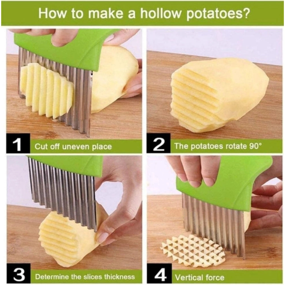 Aura Living Gear Pack Of_5 Wave Shape Stainless Steel Potato Cutter And Slicer – (Color: Assorted )