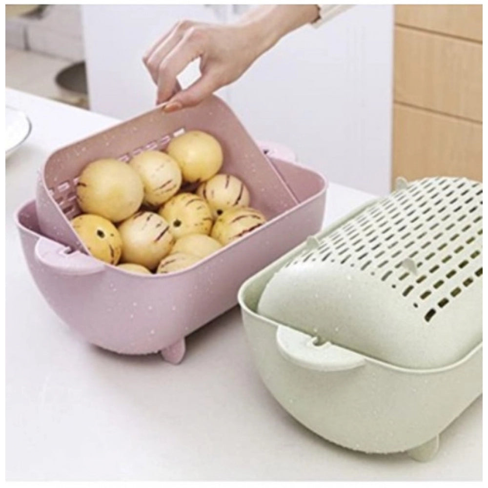 Aura Living Gear Pack Of 2_Multi-Purpose Kitchen Basket – Ideal for Straining, Sieving, Washing And Holding Fruits or Foods (Color: Assorted )