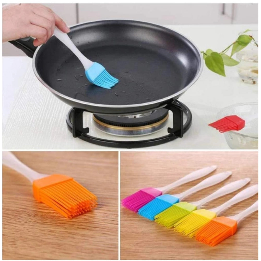 Aura Living Gear Pack Of 10_Silicone Oil Brush – Heat Resistant Cooking And Baking Basting Brush (Color: Assorted )