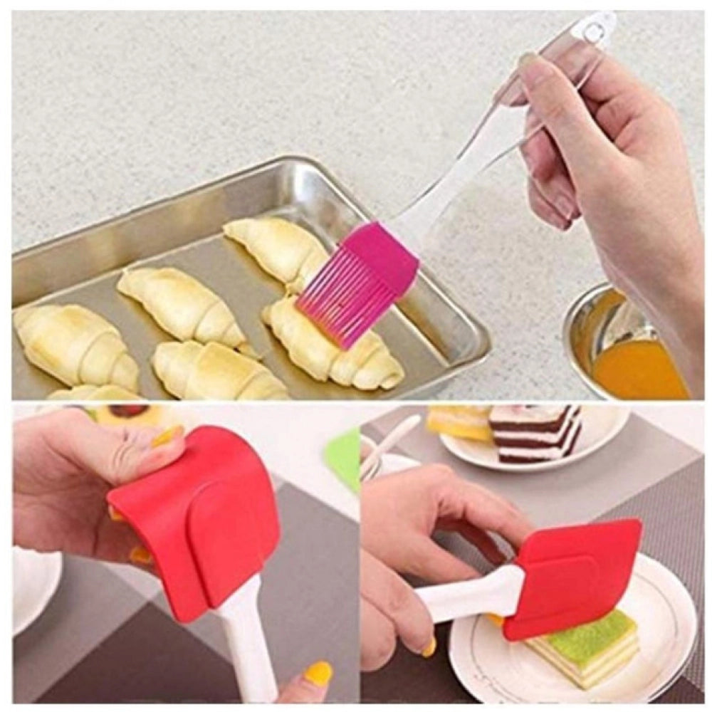 Aura Living Gear Pack Of 5_Silicone Spatula with Brush – Heat Resistant Cooking And Baking (Color: Assorted )