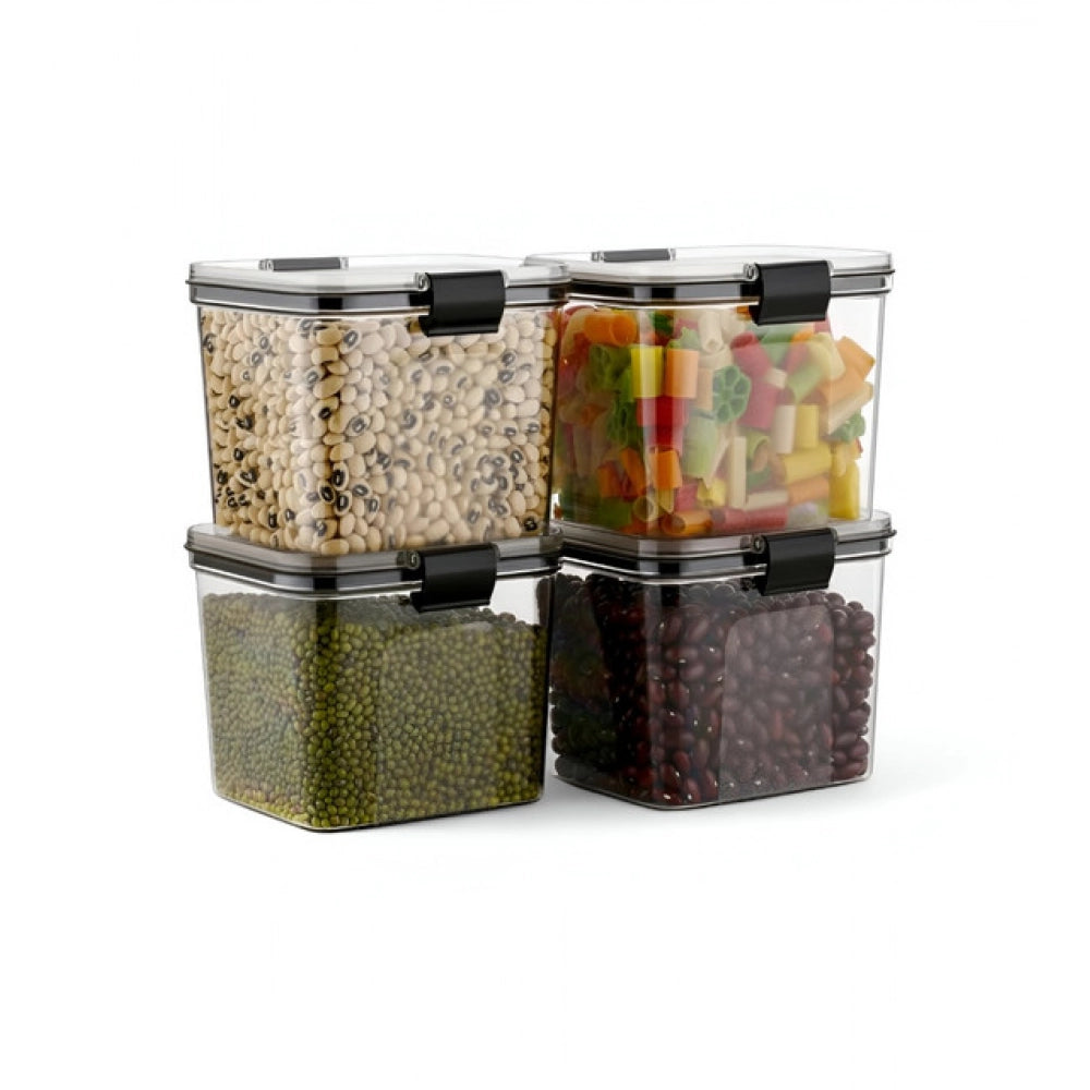 Aura Living Gear Plastic 4-Pcs Set Square Shape Kitchen Storage Container (Multicolor)