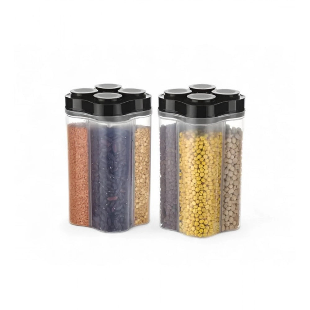 Aura Living Gear Plastic 2-Pcs Set, 4 Section Container Jar For Grocery (Multicolor)