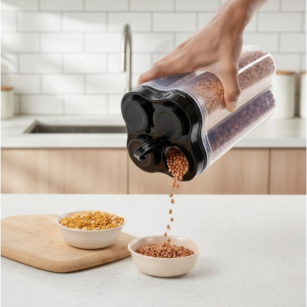 Aura Living Gear Plastic 2-Pcs Set, 4 Section Container Jar For Grocery (Multicolor)