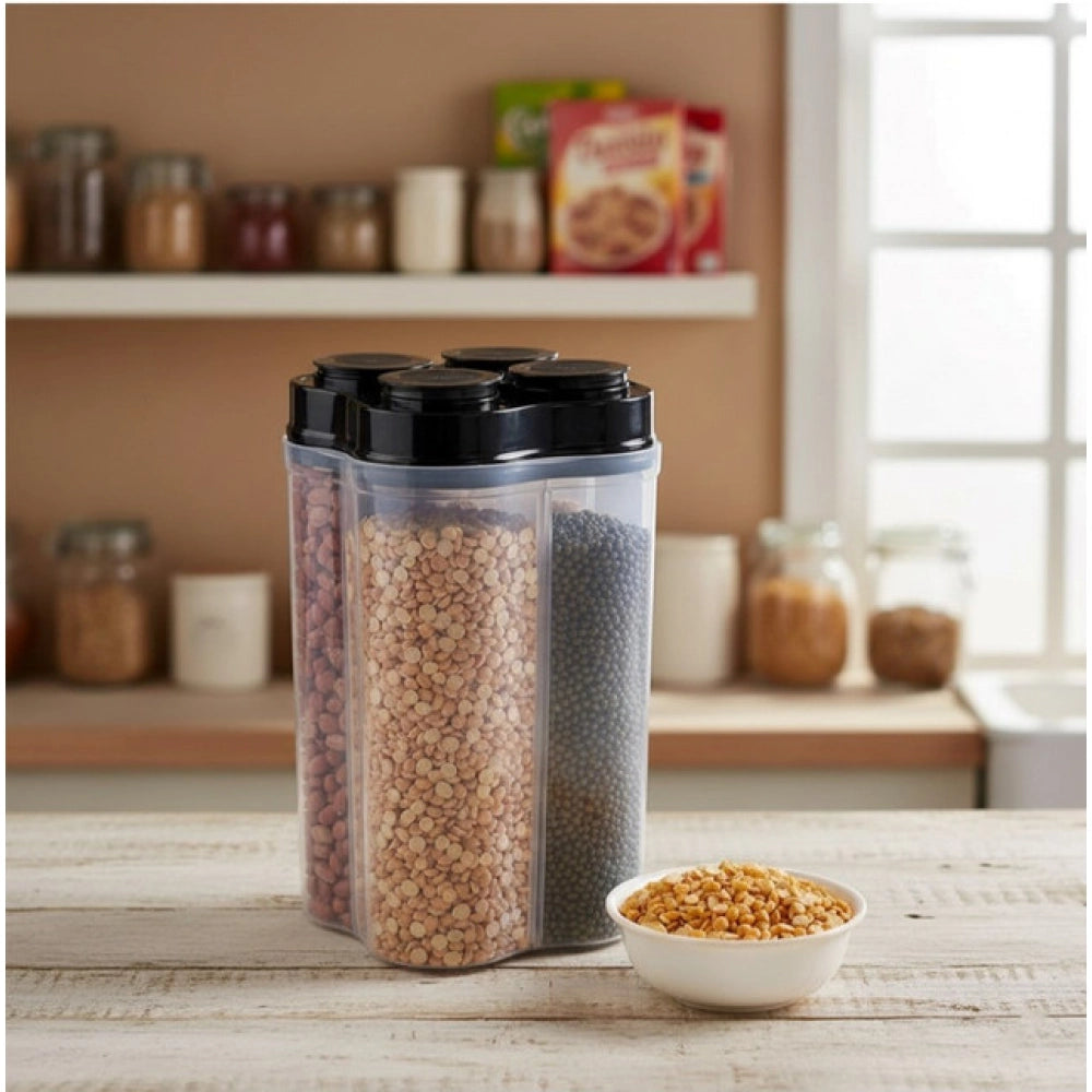 Aura Living Gear Plastic 2-Pcs Set, 4 Section Container Jar For Grocery (Multicolor)