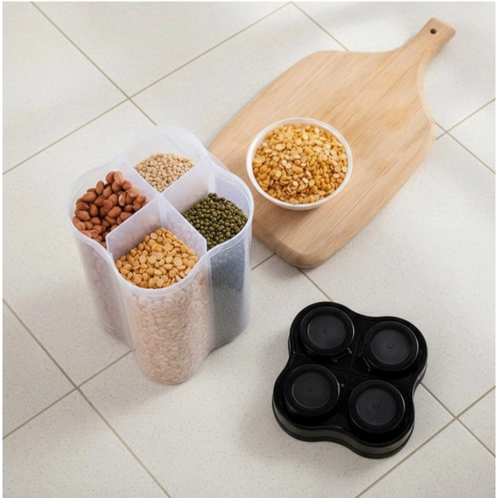 Aura Living Gear Plastic 2-Pcs Set, 4 Section Container Jar For Grocery (Multicolor)
