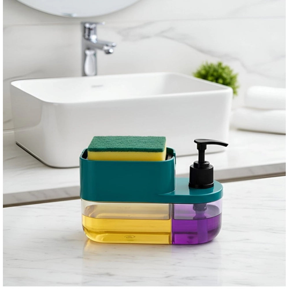 Aura Living Gear Plastic 3-in-1 Liquid Soap Dispenser with Sponge Soap Holder (Multicolor)