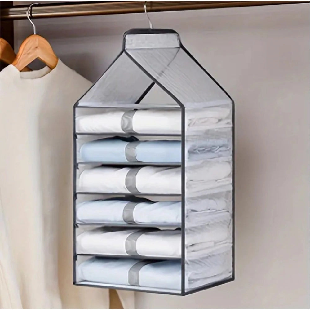 Aura Living Gear Hanging Foldable Fabric Closet Organizer with 6 Shelves