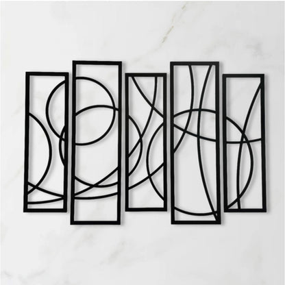 Generic Wooden 5-Piece Wall Art Panel Frame – Elegant Black Abstract Design