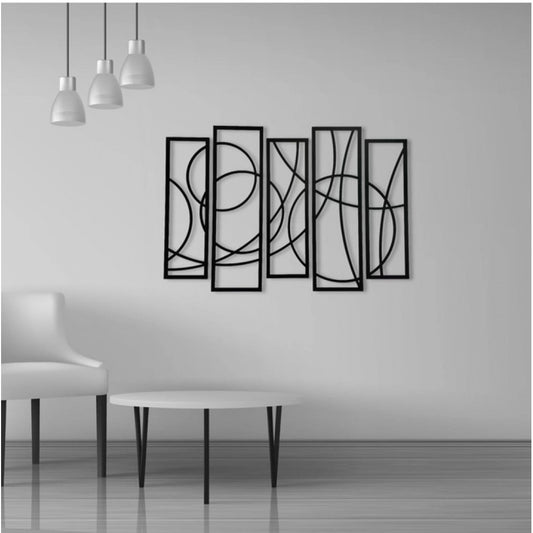 Generic Wooden 5-Piece Wall Art Panel Frame – Elegant Black Abstract Design