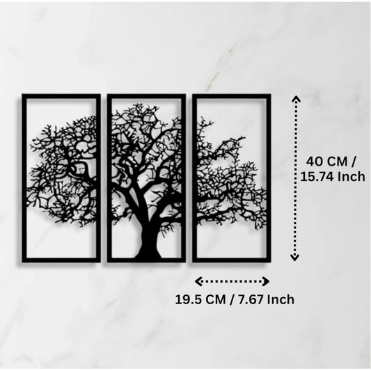 Generic Wooden 3 Pieces Tree Wall Art Panel Frame for Home Decor