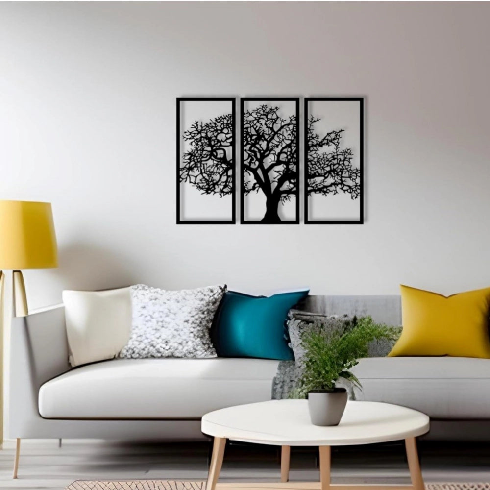 Generic Wooden 3 Pieces Tree Wall Art Panel Frame for Home Decor
