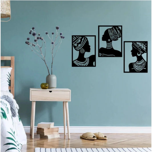 Generic African Elegance Wooden Wall Decor – Set of 3 Panels (Black)