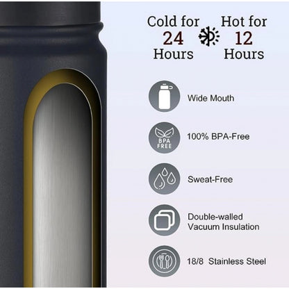 Generic 650 Ml Double Wall Insulated Stainless Steel Water Bottle With Screw Lid (Black)