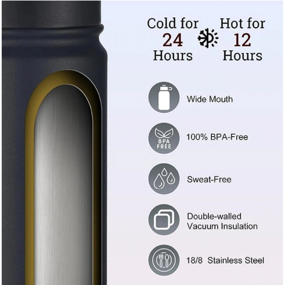 Generic 650 Ml Double Wall Insulated Stainless Steel Water Bottle With Flip Lid (Black)