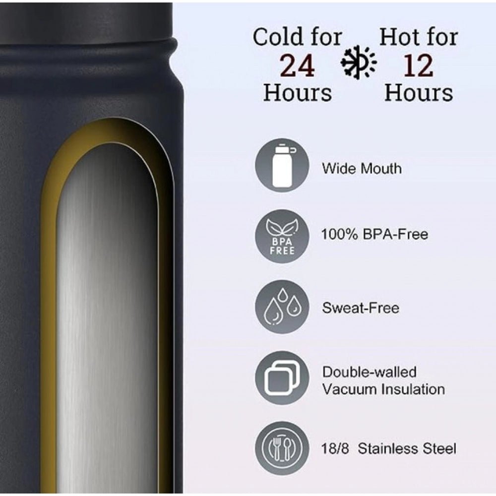 Generic 650 Ml Double Wall Insulated Stainless Steel Water Bottle With Screw Lid (Black) - Aura Living Gear