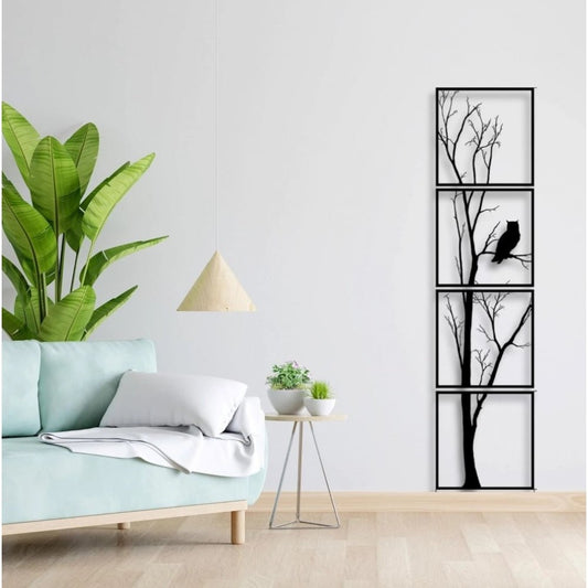 Generic 7 Decore Unique Vertical Tree Wall Art – 4 Piece Wooden Panel Set (Black) - Aura Living Gear