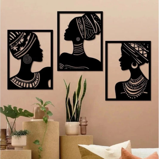 Generic African Elegance Wooden Wall Decor – Set of 3 Panels (Black) - Aura Living Gear