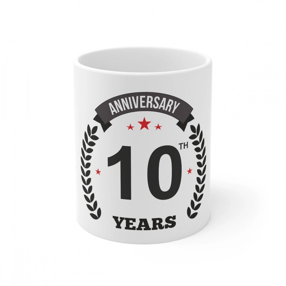Generic Ceramic 10th Anniversary Printed Coffee Mug (Color: White, Capacity:330ml) - Aura Living Gear