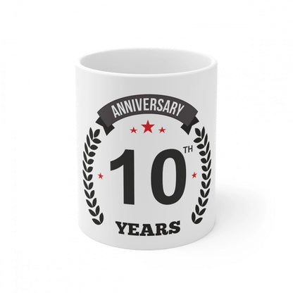 Generic Ceramic 10th Anniversary Printed Coffee Mug (Color: White, Capacity:330ml) - Aura Living Gear