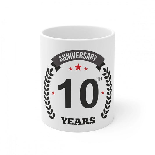 Generic Ceramic 10th Anniversary Printed Coffee Mug (Color: White, Capacity:330ml) - Aura Living Gear