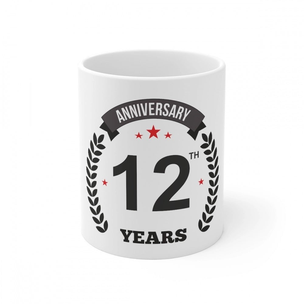 Generic Ceramic 12th Anniversary Printed Coffee Mug (Color: White, Capacity:330ml) - Aura Living Gear