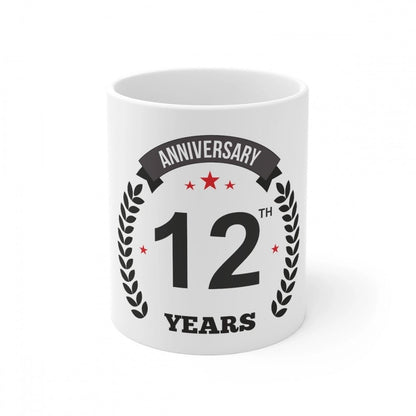 Generic Ceramic 12th Anniversary Printed Coffee Mug (Color: White, Capacity:330ml) - Aura Living Gear