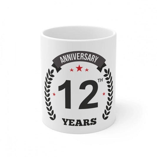 Generic Ceramic 12th Anniversary Printed Coffee Mug (Color: White, Capacity:330ml) - Aura Living Gear