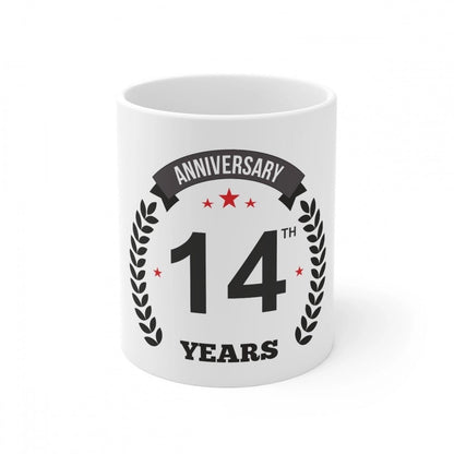 Generic Ceramic 14th Anniversary Printed Coffee Mug (Color: White, Capacity:330ml) - Aura Living Gear