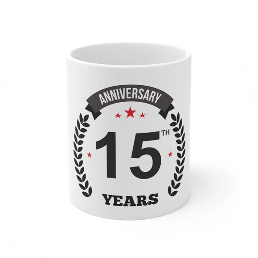 Generic Ceramic 15th Anniversary Printed Coffee Mug (Color: White, Capacity:330ml) - Aura Living Gear