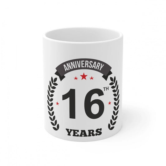 Generic Ceramic 16th Anniversary Printed Coffee Mug (Color: White, Capacity:330ml) - Aura Living Gear