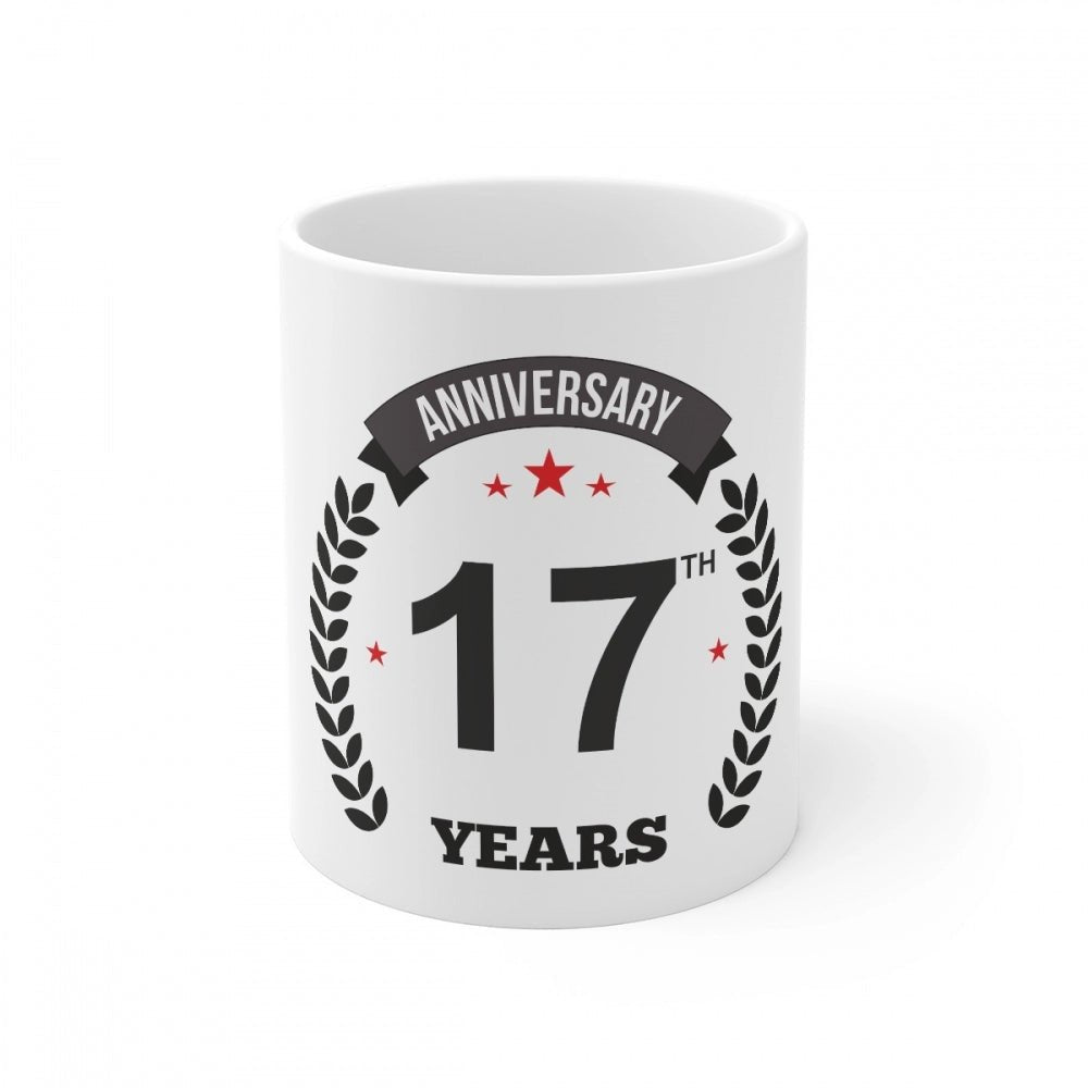 Generic Ceramic 17th Anniversary Printed Coffee Mug (Color: White, Capacity:330ml) - Aura Living Gear