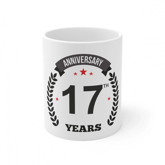 Generic Ceramic 17th Anniversary Printed Coffee Mug (Color: White, Capacity:330ml) - Aura Living Gear