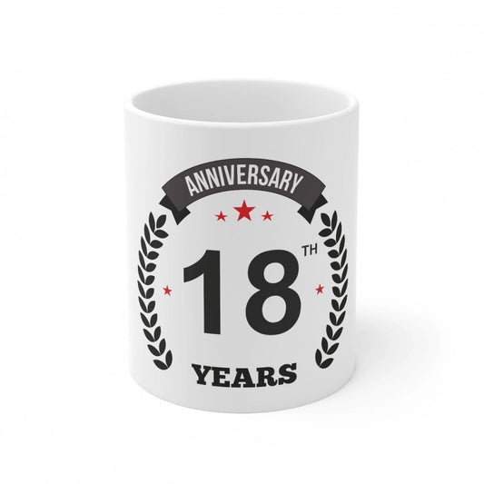 Generic Ceramic 18th Anniversary Printed Coffee Mug (Color: White, Capacity:330ml) - Aura Living Gear