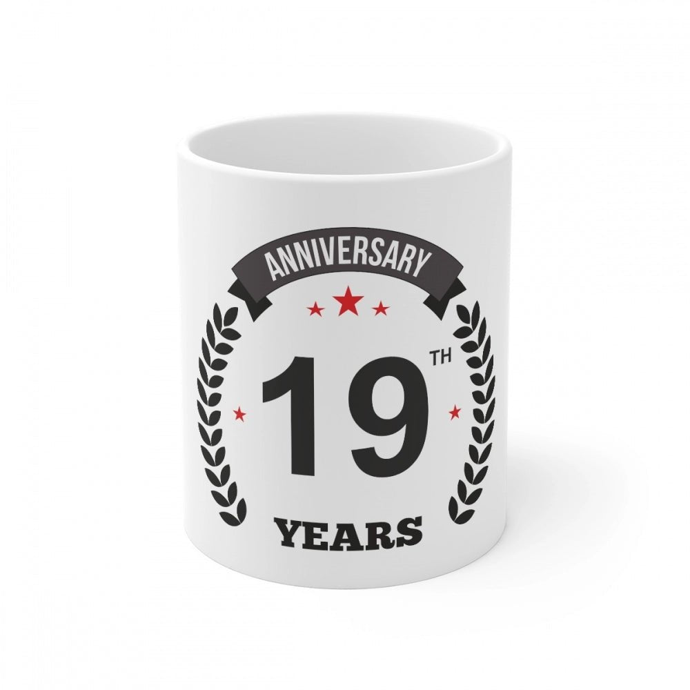 Generic Ceramic 19th Anniversary Printed Coffee Mug (Color: White, Capacity:330ml) - Aura Living Gear