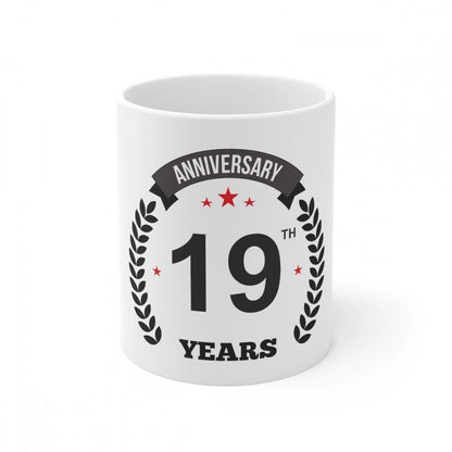 Generic Ceramic 19th Anniversary Printed Coffee Mug (Color: White, Capacity:330ml) - Aura Living Gear
