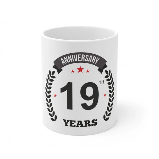Generic Ceramic 19th Anniversary Printed Coffee Mug (Color: White, Capacity:330ml) - Aura Living Gear