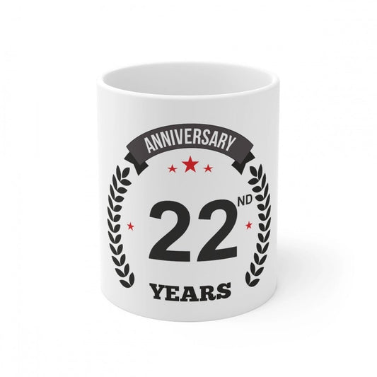 Generic Ceramic 22nd Anniversary Printed Coffee Mug (Color: White, Capacity:330ml) - Aura Living Gear