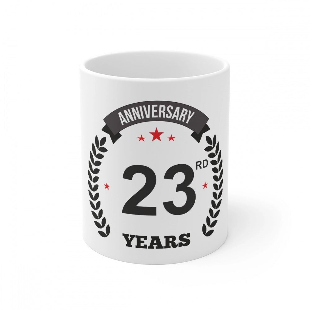 Generic Ceramic 23rd Anniversary Printed Coffee Mug (Color: White, Capacity:330ml) - Aura Living Gear